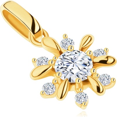 Šperky eshop Přívěsek ve žlutém 14K zlatě zářivý kvítek hladké a zirkonové lupínky GG120.03