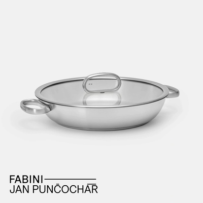 FABINI Kónická servírovací tegame pánev & Punčochář, ø 30 cm (3,5 l) - Nerezová beznýtová pánev se skleněnou poklicí