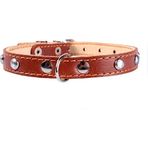 COLLAR Кожен нашийник с метална декорация - 27 - 35см, 14мм - кафяв