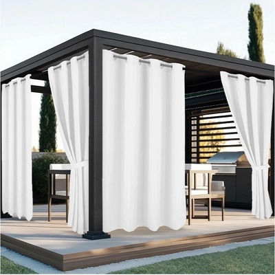 Nepremokavý záhradný záves so zavesením na kruhy do na terasu so stuhou v bielej farbe biela Šírka 155 cm | Dĺžka 220 cm