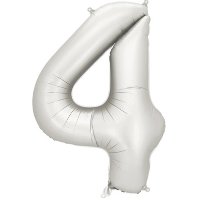 PartyDeco Balón Číslo 4 strieborný saténový 86 cm