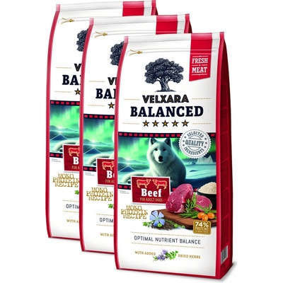 Velxara Balanced FM Dog Adult Monoprotein Beef & Rice 3 x 12 kg