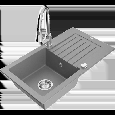 Pablo гранитна мивка с 1 отделение с отцедник и кухненски смесител Elia, сив - 6510-71-670101-00 (6510-71-670101-00)