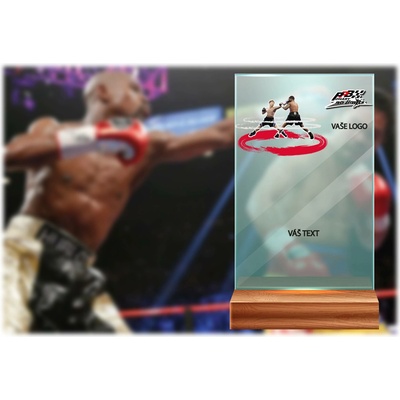 Skleněná trofej na dřevěném podstavci Box Výška: 17 cm