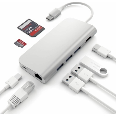 Satechi Мултифункционален хъб за свързване на допълнителна периферия за компютри с USB-C - Satechi USB-C Aluminum Multiport Adapter (сребрист) (ST-TCMAS (266100))