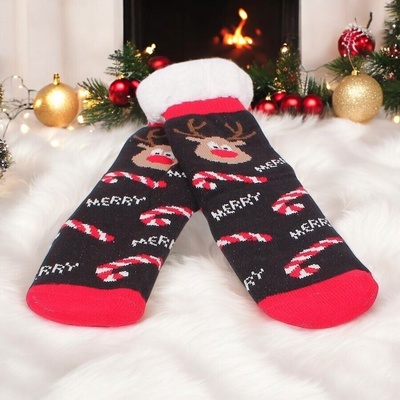 Мъжки коледни чорапи в черно с еленчета и захарни бастуни