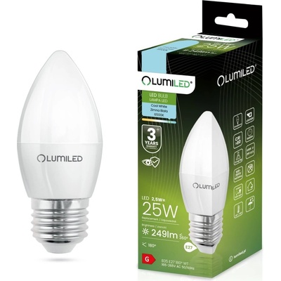 Lumiled LED žiarovka E27 B35 2,5W = 25W 249lm 6500K Cold 180°