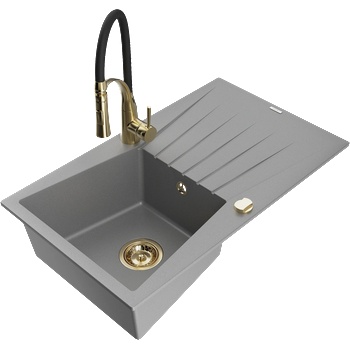 Mexen Cesar гранитна мивка 1-камерна с отцедник и кухненски смесител Aster, сив - 6514-71-73450-57-G (6514-71-73450-57-G)