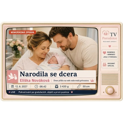 Bezvadary.cz | Dárek k narození dítěte – retro televize s vlastní fotografií - A4 (30x21cm) televize 22