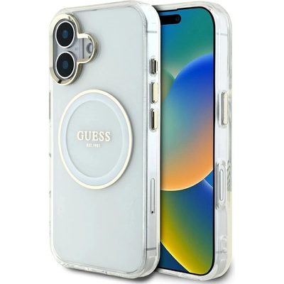 GUESS Калъф Guess IML Metal Colored Circle Classic Logo MagSafe за iPhone 16 - бял