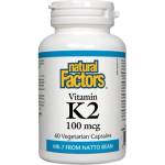 Natural Factors Vitamin K2/ Витамин К2 (MK-7) 100 mcg х 60 капсули Natural Factors (1294 NF)