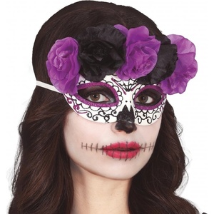 Fiestas Guirca Маска с черни и лилави цветя Catrina