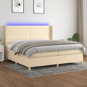 vidaXL Боксспринг легло с матрак и LED, кремава, 200x200 см, плат (3138986)