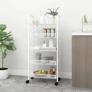 vidaXL Кухненска количка на 5 нива, черна, 46x26x105 см, желязо (336329)