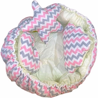 Baby baba Бебешко кръгло гнездо с възглавнички Baby baba - Розов зиг-заг (8030-7)