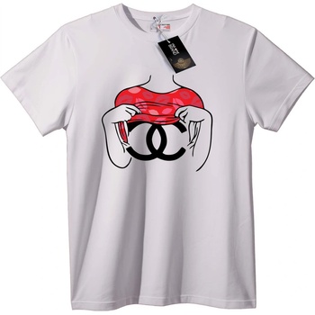NOONEBRAND Тениска печат червени устни - M, White