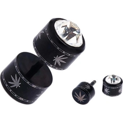 Šperky eshop černý kruhový falešný plug do ucha PVD úprava čirý zirkon PC34.16