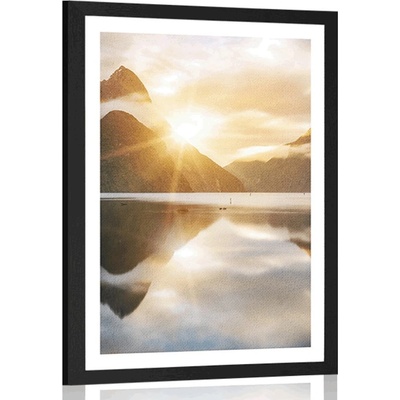 Plakát s paspartou krásný východ slunce na Novém Zélandu - 40x60 silver