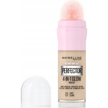 Maybelline Instant Age Rewind Perfector 4-In-1 Glow rozjasňující tekutý make-up s houbičkou 01 Light 20 ml