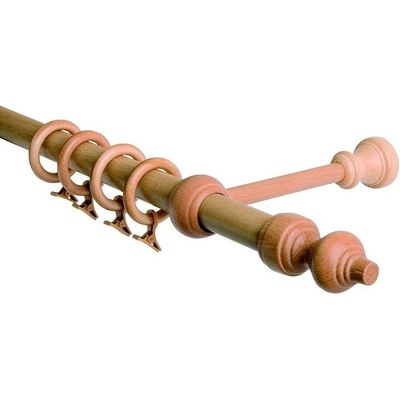 OK-GarnýžeCZ - Garnýž jednořadá 28mm odstín buk 230 cm do stěny / kroužky s žabkou