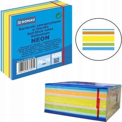 DONAU Bloček Donau 76x76mm 400l neónová modrá