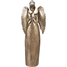 Clayre & Eef Zlatá antik kovová veliká dekorace anděl se srdcem Christmas Angel 36*15*100 cm
