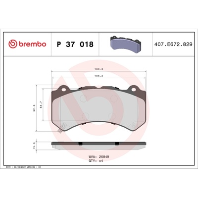 Sada brzdových platničiek, vždy 4 kusy v sade BREMBO P 37 018 (P37018)