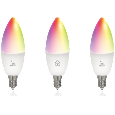 DELTACO SMART HOME SH-LE14RGB LED крушка, E14, свещ, WIFI, 5W, цвят+бяло, регулируема, 3бр. /опаковка