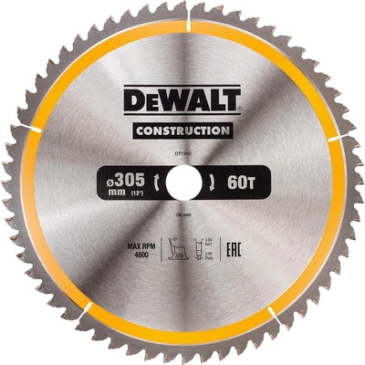 DEWALT Циркулярен диск за дърво DeWALT DT1960, 305x30x2 мм, 60T (UNI-09676)