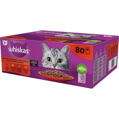 Whiskas Adult Classic Meals s hovězím kuřecím jehněčím drůbežím v omáčce 80 x 85 g – Zbozi.Blesk.cz