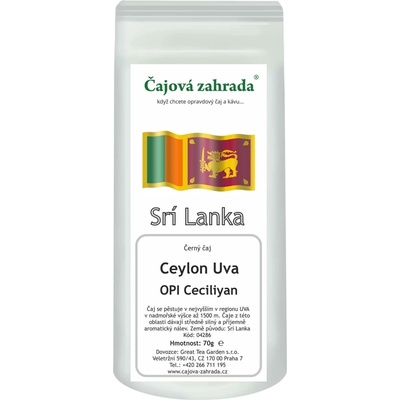 Čajová zahrada Ceylon Uva OPI Ceciliyan černý čaj 1 kg