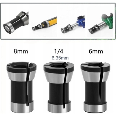 SADA 3 REDUKČNÝCH PÚZDIER PRE FRÉZKU 6MM 8MM 6,35MM