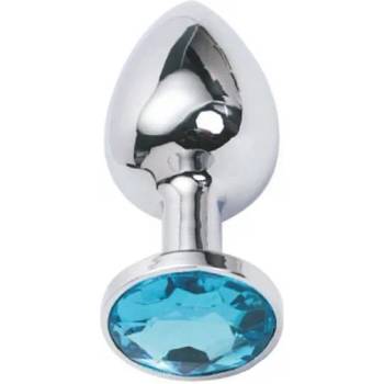 Image 1 of X Fun Метално дилдо Butt Plug "SILVER CRYSTAL AQUA BLUE" 8 см. Размер-М