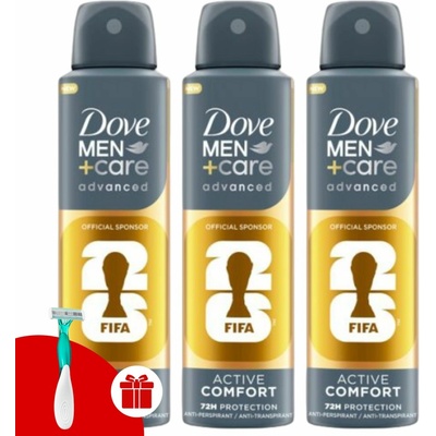 Dove Men+Care Active Comfort fifa deospray 3 x 150 ml + Dove holičský strojček