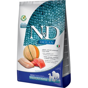 N&D Ocean Medium & Maxi losos treska a melón 2 x 12 kg