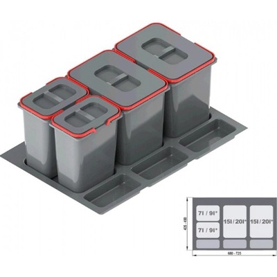 Rejs Koš odpadkový Rejs PRAKTIKO 80/40/4 do zásuvky 2 x 20 l + 2 x 9 l v=400 mm šedý