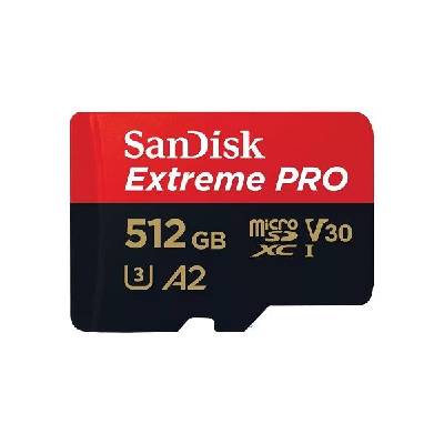 MicroSDXC памет 512GB SANDISK Extreme PRO, microSDXC UHS-I U3 V30 A2 Class10 + SD Адаптер (SDSQXCD-512G-GN6MA)