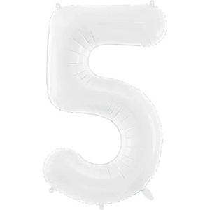 Party Deco Фолиев Балон Цифра, Бяло, 86см - 5 (fb130-5-008)