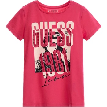 Image 1 of GUESS Тениска с къс ръкав в коралово за момиче Guess с камъни