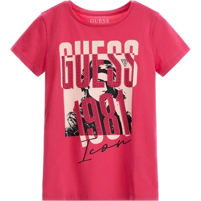 GUESS Тениска с къс ръкав в коралово за момиче Guess с камъни