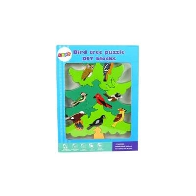 Leantoys Wooden Tree Birds DIY Wooden Puzzle Blocks