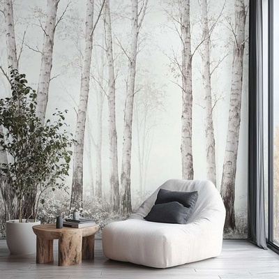 Art Gift Decor Фототапет с брезова гора в мъгливи светли тонове
