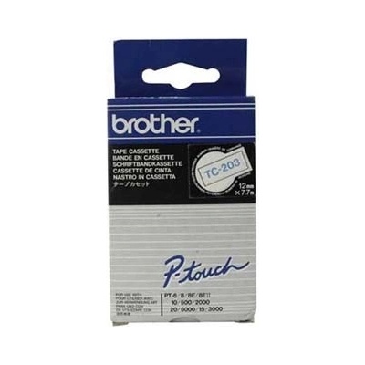 Brother originální páska do tiskárny štítků, Brother, TC-203, modrý tisk/bílý podklad, laminovaná, 7.7m, 12mm