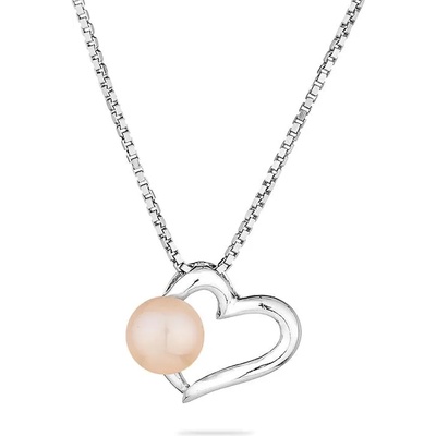 Swan Сребърно колие сърце със сладководна розова перла IP0721P Swan
