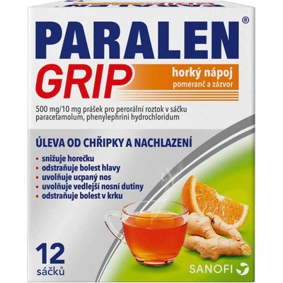 PARALEN GRIP HORKÝ NÁPOJ POMERANČ A ZÁZVOR POR 500MG/10MG POR PLV SOL SCC 12