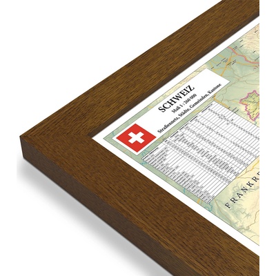 Excart Maps Švýcarsko - nástěnná mapa 140 x 100 cm Varianta: mapa v dřevěném rámu, Provedení: Pegi tmavý ořech