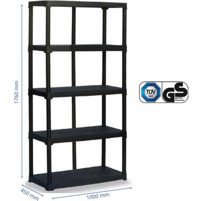 ArtPlast Plastový regál LINEA TEMPO 5 políc 100 x 45 x 176 cm čierny