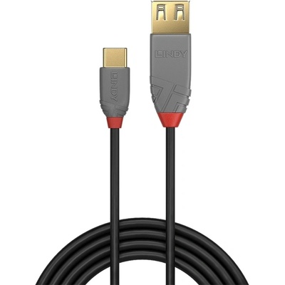 Lindy Кабел Lindy Anthra Line, от USB Type-C 2.0 (м) към USB Type-A 2.0 (ж), 0.15 м, черен (LNY-36897)