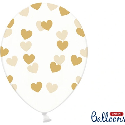 PartyDeco balónky průhledné se zlatými srdíčkami