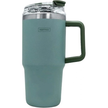 Nerthus (Испания) Двустенна термочаша Nerthus с дръжка и сламка в зелен цвят - 600 мл (VB FIH 1436)